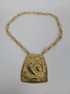 Unbranded Artisan Abstract Brutalist Unique Gold Tone Pendant Necklace 19"